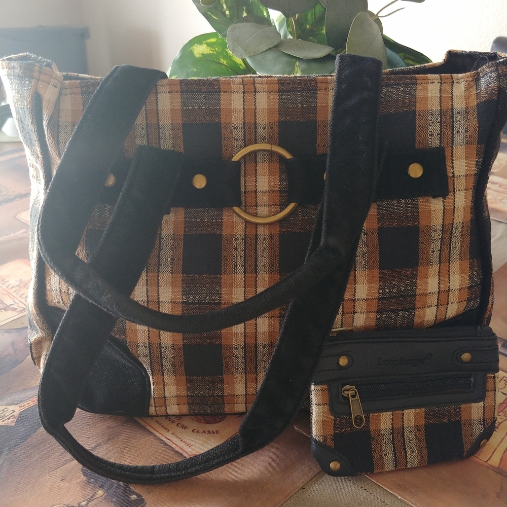 Plaid Longaberger Bag with Matching Coin Pouch...EUC!!